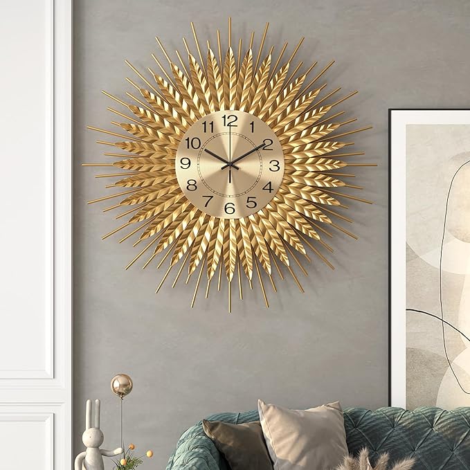 28 Inch Gold Large Wall Clock Decorative Metal Mid Century Wall Clocks, Modern Big Silent Non-Ticking Clock, Modern Handmade Home Art Decor for Living Room, Bedroom, Dining Room