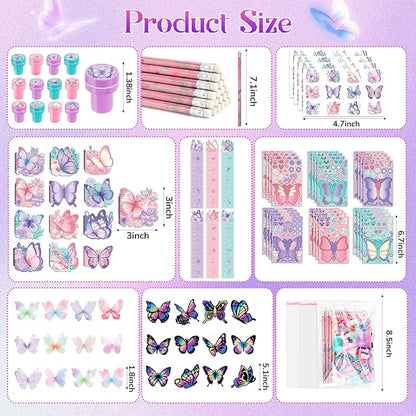 BenLouis 108Pcs Butterfly Party Favors Butterfly Fairy School Stationery Set Bulk for Kids Spring Flower Tea Birthday Birthday Goodie Bag Stuffers Classroom Gifts Rewards Pinata Filler