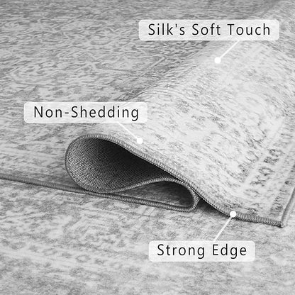vivorug Runner Rug 2'x7' Vintage Washable Non-Slip Runners for Hallways Kitchen Entryway Laundry Room Carpet Hallway Runner Ivory/Silver