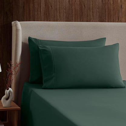 Nestl Split King Sheet Set - 1800 Ultra-Soft Microfiber Bed Sheets - Double Brushed - Deep Pockets - Easy Fit - 5 Piece Set - Bed Sheets & Pillowcases (Split King, Forest Green)
