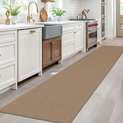 EARTHALL Woven Runner Rug 2.6x10 Ft Washable Runners for Hallways Long Non Slip Rubber Backed Kitchen Runner Braided Indoor Floor Carpet Runners for Entryway, Hallway, Kitchen, Orange/Tan/Brown
