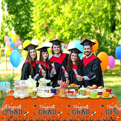 Chiazllta Graduation Party Decorations Tablecover for 2025 Class - Large Plastic Tablecloth 54"x108" (Orange)