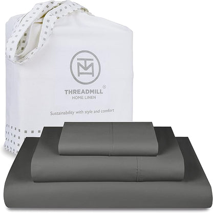 Threadmill Twin XL Sheet Sets |656 Thread Count 100% Supima Cotton Sheets for Twin XL Mattress | Solid Sateen Twin XL Bed Sheets Set with 16” Deep Pocket | Soft 3-Piece Cooling Sheet Set | Dark Grey