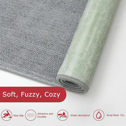 KOZYFLY Modern Abstract Runner Rugs 2x6 Green Machine Washable Area Rug for Bedroom Non-Slip Living Room Rug, Faux Wool Soft Low Pile Office Carpet for Dining Room, Bedroom, Kitchen Bathroom