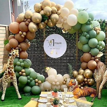 Green Gold Brown Balloon, 60 Pcs 12 Inches Olive Green Dark Brown Coffee Nude Gold Balloons for Jungle Safari Woodland Hunting Birthday Decorations