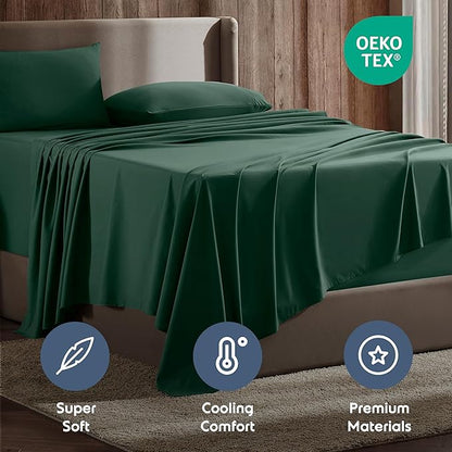 Nestl Full Sheet Set - Luxury 1800 Ultra-Soft Microfiber Full Bed Sheets - Double Brushed - Deep Pockets - Easy Fit - 4 Piece Set - Bedding Sheets & Pillowcases (Full, Dark Green)