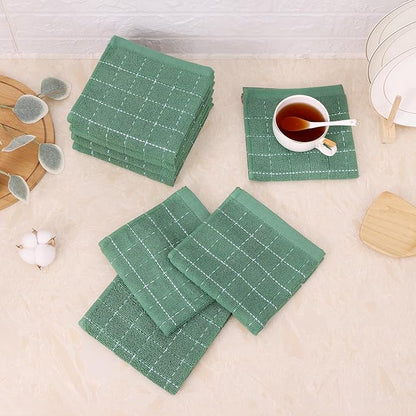 Mordimy 100% Cotton Terry Cloth Kitchen Towels, Super Soft and Absorbent Dish Towels for Drying, Checkered Designed Hand Towels for Kitchen, 16 x 26 Inches, 8 Pack, Grass Green