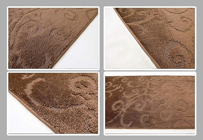 12 FT Long Non-Slip Washable Carpet Runner Rug with Rubber Backing, Brown (26" X 12'), Custom Floor Mat for Kitchen Hallway Stairs Bedroom Bathroom Entryway, Your Choice of Length, Scroll Pattern