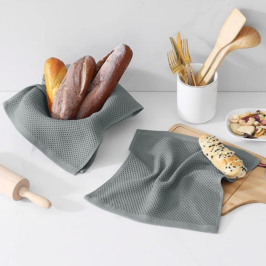 Kitinjoy 100% Cotton Kitchen Dish Cloths (12 X 12 Inches, Grey),6 Pack Waffle Weave Ultra Soft Absorbent Dish Towels for Drying Dishes Quick Drying Kitchen Towels Dish Rags