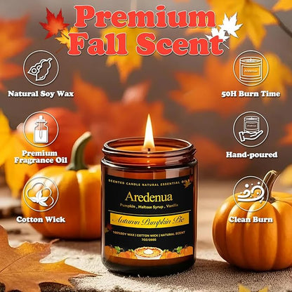Pumpkin Pie Candles – Holiday Winter Scented Candles, Warm Spiced Pumpkin Aroma for Christmas Home Décor, Cozy Seasonal Candle Gift for Women & Men, Long-Lasting Soy Wax Candle
