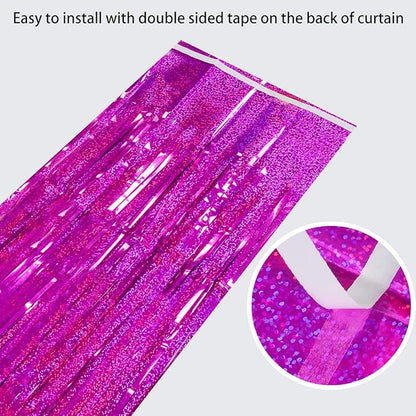 Valentine Backdrop Foil Fringe Curtains Party Decorations - Melsan 3 Pack 3.2 x 8.2 ft Tinsel Curtain Party Photo Backdrop for Birthday Party Baby Shower or Graduation Decorations Rose Red