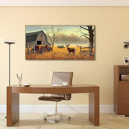 XLSJERST Deer Wall Art for Living Room Canvas Prints Decor Decoration Deer Tractor Farm Wildlife Hunting Picture Glass Surface Artwork Ready to Hang for Bedroom Home Office 20x40