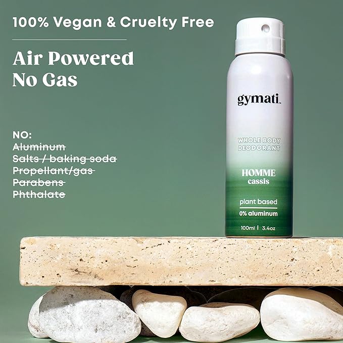 Gymati - Fitness Deodorant Spray for Men - Aluminum-Free - All Day Ultimate Odor Protection - Built For Sweat - Air-Powered - Vegan & Plant-Based - Made in USA - Homme - 3.4oz Travel Size - 3 Pack