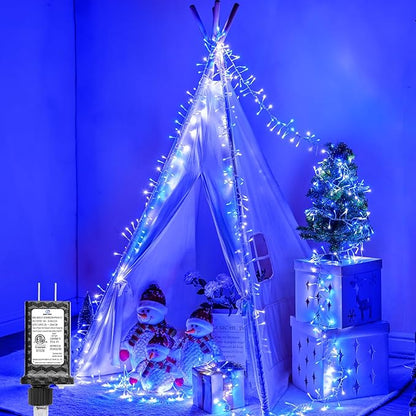 Minetom Christmas Lights Outdoor Cluster Lights - 200 LED 10 Ft Christmas Firecrackers String Lights, 12 Modes Timer Waterproof Connetable Plug in Twinkle Fairy Lights for Xmas Tree Party, Blue＆White