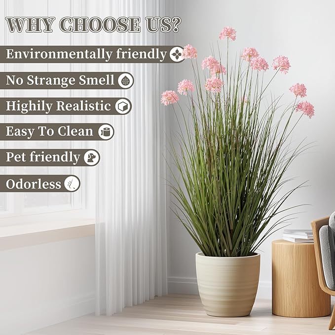 48in Lifelike Artificial Tall Grass Plant with 12 Lifelike Dandelion Flower and Non-Toxic,odorless Fake Tall Frass Plant Fake Plants for Indoor Decoration,Home Decor