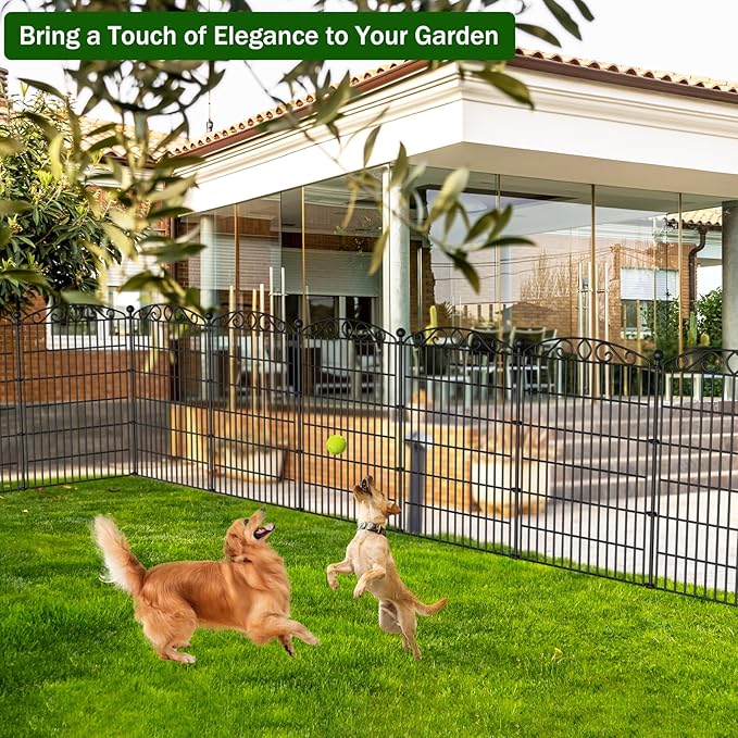 12 Panel No Dig Decorative Garden Fence with Gate - 42in H x 25.55ft L, Tall Animal Barrier for Dogs Rabbits, Rustproof Metal Wire Panels for Yard, Patio, and Outdoor Border Use