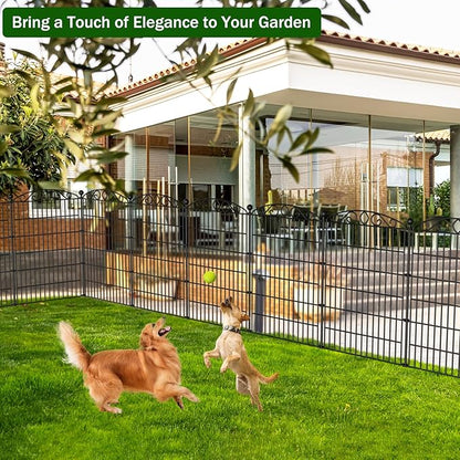 12 Panel No Dig Decorative Garden Fence with Gate - 42in H x 25.55ft L, Tall Animal Barrier for Dogs Rabbits, Rustproof Metal Wire Panels for Yard, Patio, and Outdoor Border Use