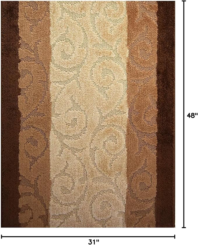 Custom Cut Hallway Runner Rug, Slip Resistant, 31 Inch Wide X Your Choice of Length, Scroll Brown, 31 Inch X 4 feet, Doormat