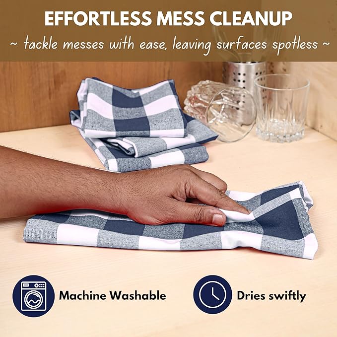 Native Fab 6-Pack Kitchen Towel with Hanging Loop 16x26 inches, Cotton Buffalo Check Kitchen Towels for Cleaning Drying, Washcloths Soft & Absorbent Cloth Rags, Bar Towel, Dish Cloth, Navy