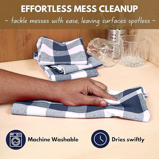Native Fab 4-Pack Kitchen Towel with Hanging Loop 16x26 inches, Cotton Buffalo Check Kitchen Towels for Cleaning Drying, Washcloths Soft & Absorbent Cloth Rags, Bar Towel, Dish Cloth, Navy