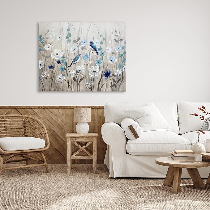 Stupell Industries Birds Floral Meadow Blossoms, Designed By Nan, 48 x 36, Canvas Wall Art