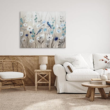 Stupell Industries Birds Floral Meadow Blossoms, Designed By Nan, 48 x 36, Canvas Wall Art