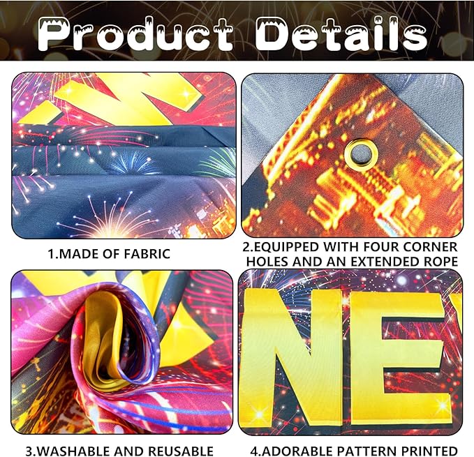 YQUQWN Happy New Year 2026 Banner New Years Eve Party Supplies Decorations 72 x 44 Inches with Pattern Firework for New Year Party Decoration Photo Props Background Supplies