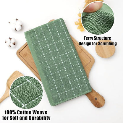 Homaxy 100% Cotton Terry Kitchen Dish Cloths, Ultra Soft and Absorbent Dish Towels for Kitchen, Suitable for Drying and Washing Dishes, 24 Pack, 12 x 12 Inches, Grass Green