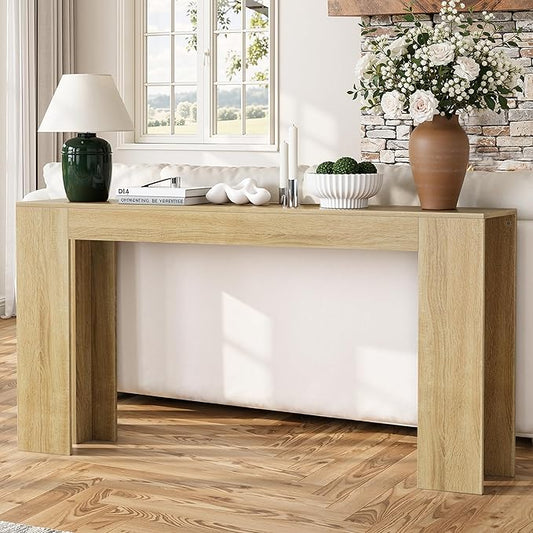 Vibe & Dine 63" Entryway Table, Farmhouse Console Table Foy Hallway Table, Narrow Long Wood Couch Table Behind Sofa for Living Room, Natural Wood