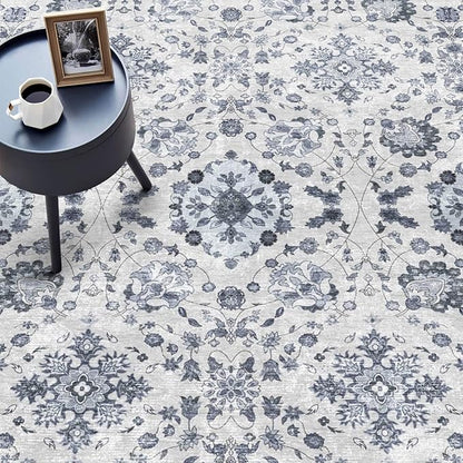 vivorug Runner Rug 2'x8' Vintage Washable Non-Slip Runners for Hallways Kitchen Entryway Laundry Room Carpet Hallway Runner Ivory/Blue