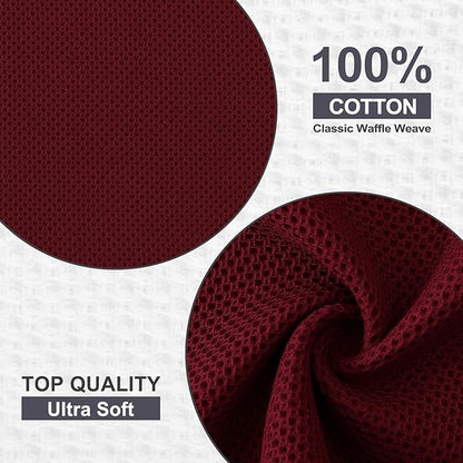 Kitinjoy 100% Cotton Kitchen Dish Cloths, 12 Pack Waffle Weave Ultra Soft Absorbent Dish Towels for Drying Dishes Quick Drying Kitchen Towels Dish Rags, 12 X 12 Inches, Burgundy