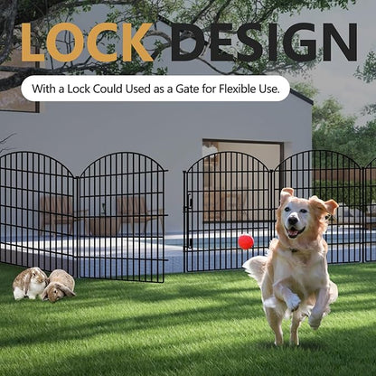 15 Panels No Dig Decorative Garden Fence with Lock, 33in (H) X 33.46ft (L) Dog Fences Outdoor for Yard, Rustproof Tall Metal Animal Barrier Border for Rabbits, Patio, Temporary Outdoor Use