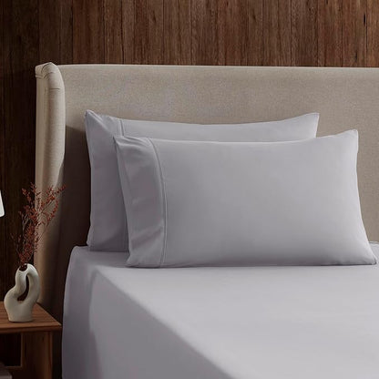 Nestl Short Queen Sheet Set - 1800 Ultra-Soft Microfiber - Double Brushed - Deep Pockets - Easy Fit - 4 Piece Set - Bed Sheets (Short Queen, Grey Lavender)