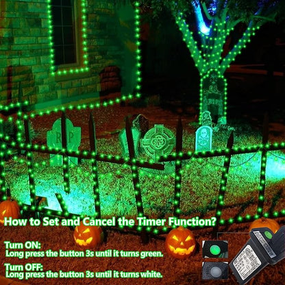 YEGUO 165ft 500 LED Halloween Lights Outdoor Waterproof, 8 Modes Green String Lights Plug in, Green Wire Christmas Lights Indoor with Timer Memory