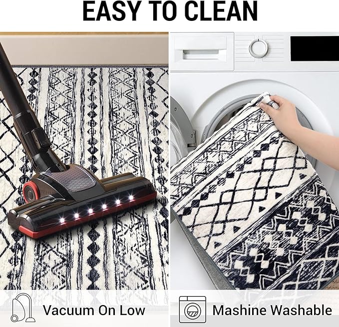 KUTA Moroccan Washable Runner Rugs 2x5, Non-Slip Vintage Black Navy Blue Boho Hallway Kitchen Rugs Ultra Soft Geometric Floor Carpet Runners for Bedroom Laundry Living Room