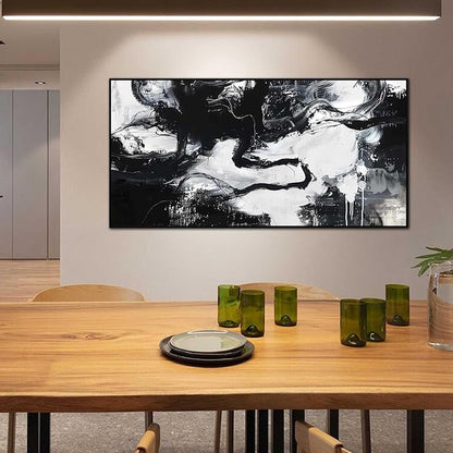 Large Black and White Abstract Canvas Wall Art With Black Wood Frames for Living Room Bedroom Home Office Modern Canvas Prints Framed Canvas Wall Art Size 30x60