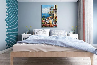 Alenoss Hand Painted Abstract Vertical Canvas Wall Art 28x40 Inches Large 3D Modern Acrylic Painting Mediterranean Sea Landscape Blue Artwork Wall Decor for Home Decorations
