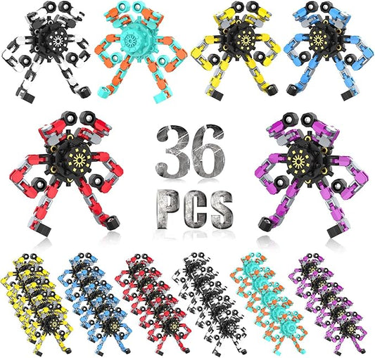 36PC Transformable Fidget Spinner for Kids,Deformable Chain DIY Robot Spinner Sensory Toy, Stress Relief Fingertip Gyros Fidget Toys Birthday Party Favors for Kids Gifts
