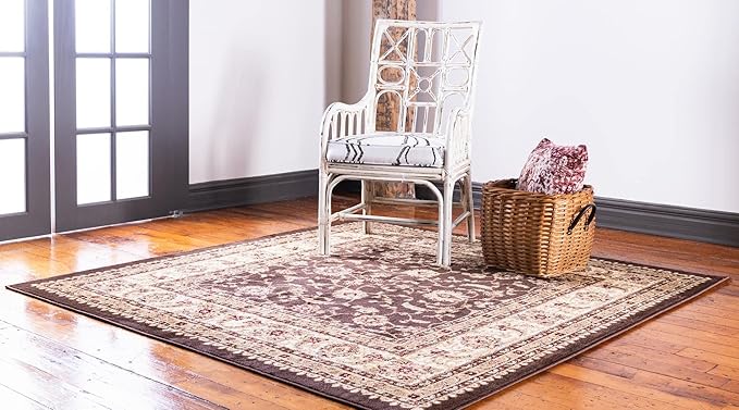 Rugs.com Aditi Collection Rug – 6' Square Brown Low Rug Perfect for Living Rooms, Kitchens, Entryways