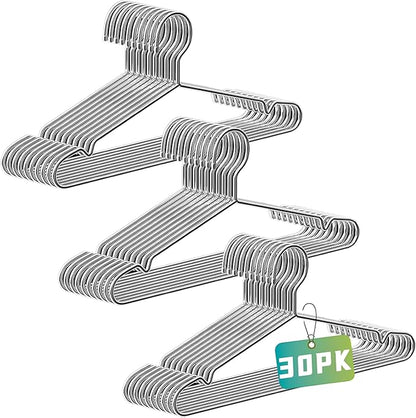 Wire Hangers 30 Pack, Heavy Duty, Space Saving, Stainless Steel, Silver, 16.5inches Closet Hangers for Hanging Coats, Suits, Jackets, Shirts,T-Shirt