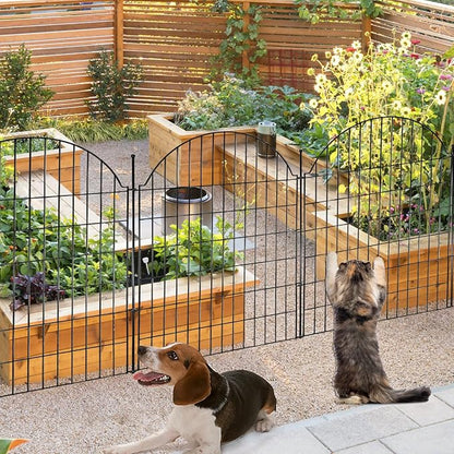 5 Panels Decorative Garden Fencing with Gate for Yard, 40in (H) x 11.8ft (L) No Dig Animal Barrier Fence, Rustproof Metal Wire Outdoor Dog Fences Panel Border with Temporary Ground Stakes
