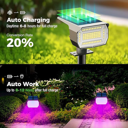 nipify 4 Pack Solar Spot Lights Outdoor, Solar Powered Waterproof Spotlight, Landscape Lighting for Outside Yard Garden Pathway,Purple