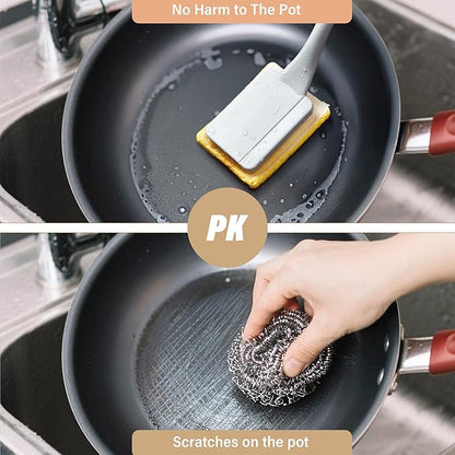 Dish Brush with Handle,Non-Scratch Dishwand with 5 Sponge Refills for Pans, Pots, Sink & Tubs,White