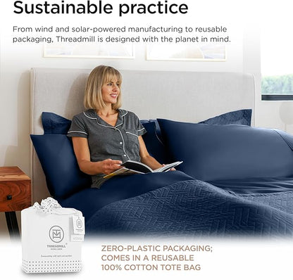 Threadmill Luxury 800 Thread Count Twin 100% Cotton Sheets - Folkstone Blue Sateen Weave Bed-Sheets, Better Than Egyptian Cotton,3 Pc Solid Soft Bedding Set, Fits 15" Deep Pocket