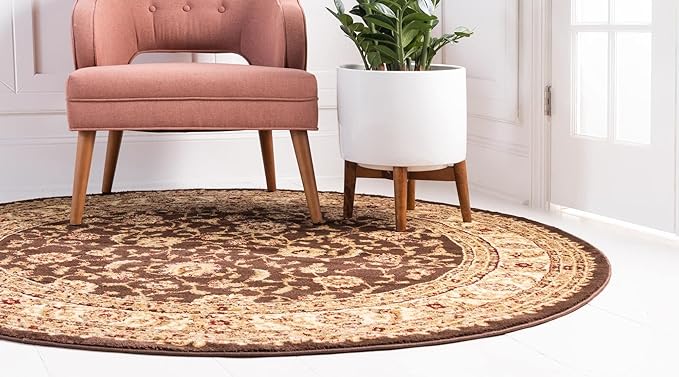 Rugs.com Aditi Collection Rug – 7' 10 Round Brown Low Rug Perfect for Kitchens, Dining Rooms