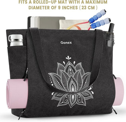 Gonex Yoga Mat Bag, Large Tote Bag with Multi Pockets for Women Men, Canvas Mat Carrier, Full Zipper Easy Access for Pilates Gym Travel