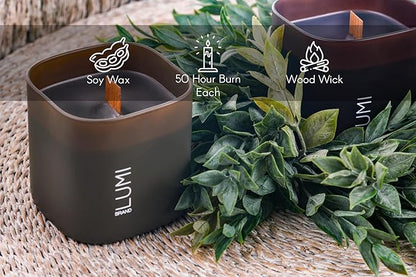 Set of 3 Premium Scented Soy Candles Gift Set | Dusk to Dawn Collection - Canadian Cedar, Black Amber & Sandalwood | Crackling Wood Wick | Luxury Candles for Relaxation, Home Décor, Gifts | 9.8oz Each