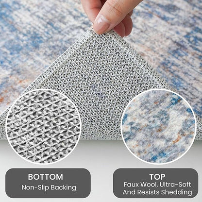 IOHOUZE Abstract Runner Rug 3x16 Ft Extra Long Washable Runners for Hallways, Non Slip Kitchen Runner Printed Faux Wool Entryway Runner Indoor, Modern Abstract Floor Carpet for Hall Stair, Blue Rust