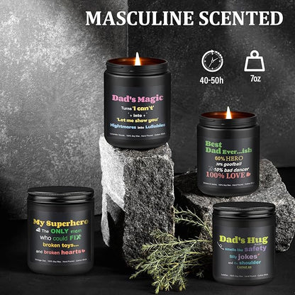 Scented Candles for Men, 4 Pack Mens Candle Set for Dad, 28oz Soy Dad Candles for Home Scented - Lavender Woods/Smoke Vanilla/Vintage Oak/Leather, Gifts for Father, Birthday, Father’s Day