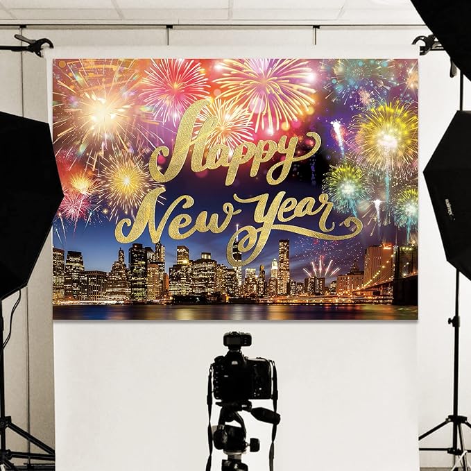 Happy New Year Backdrop,7x5FT New Year Banner 2026 Happy New Year Backdrop Party Decor New Year Eve Party Backdrop Supplies